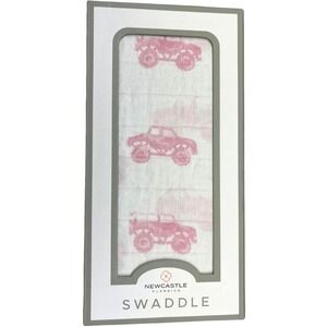 Pink Monster Truck Baby Girl Bamboo‎ Muslin Swaddle Blanket White Newcastle NWT
